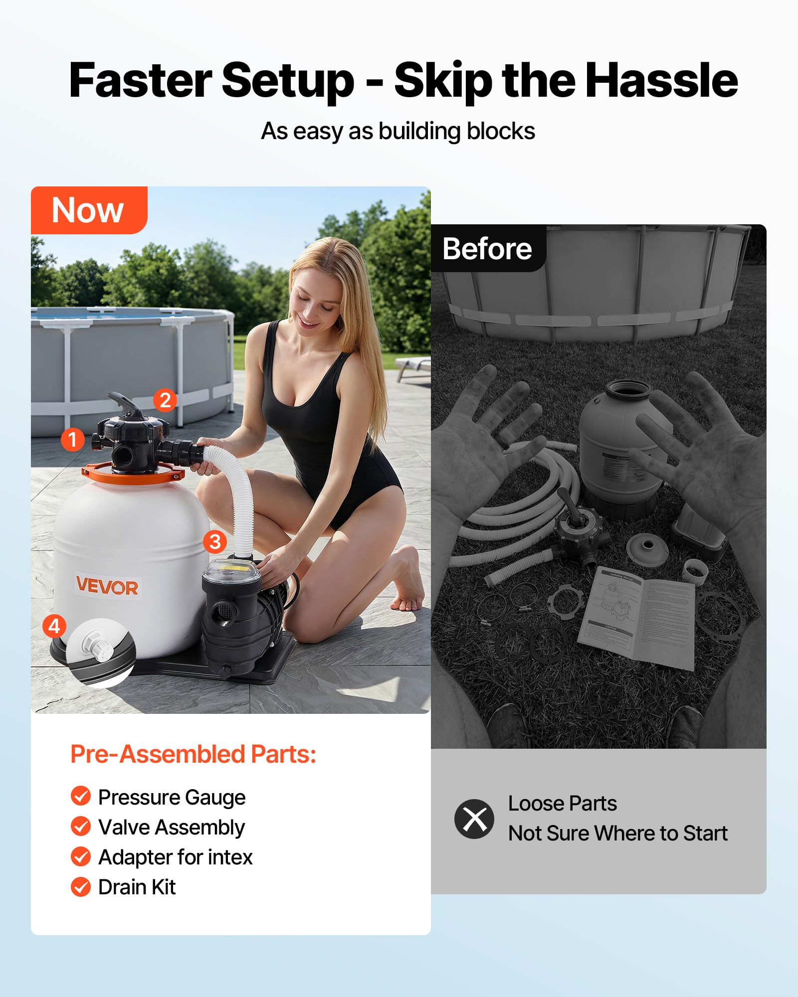 VEVOR 16 in Sand Filter Pump for Above Ground Pools 0.75 HP