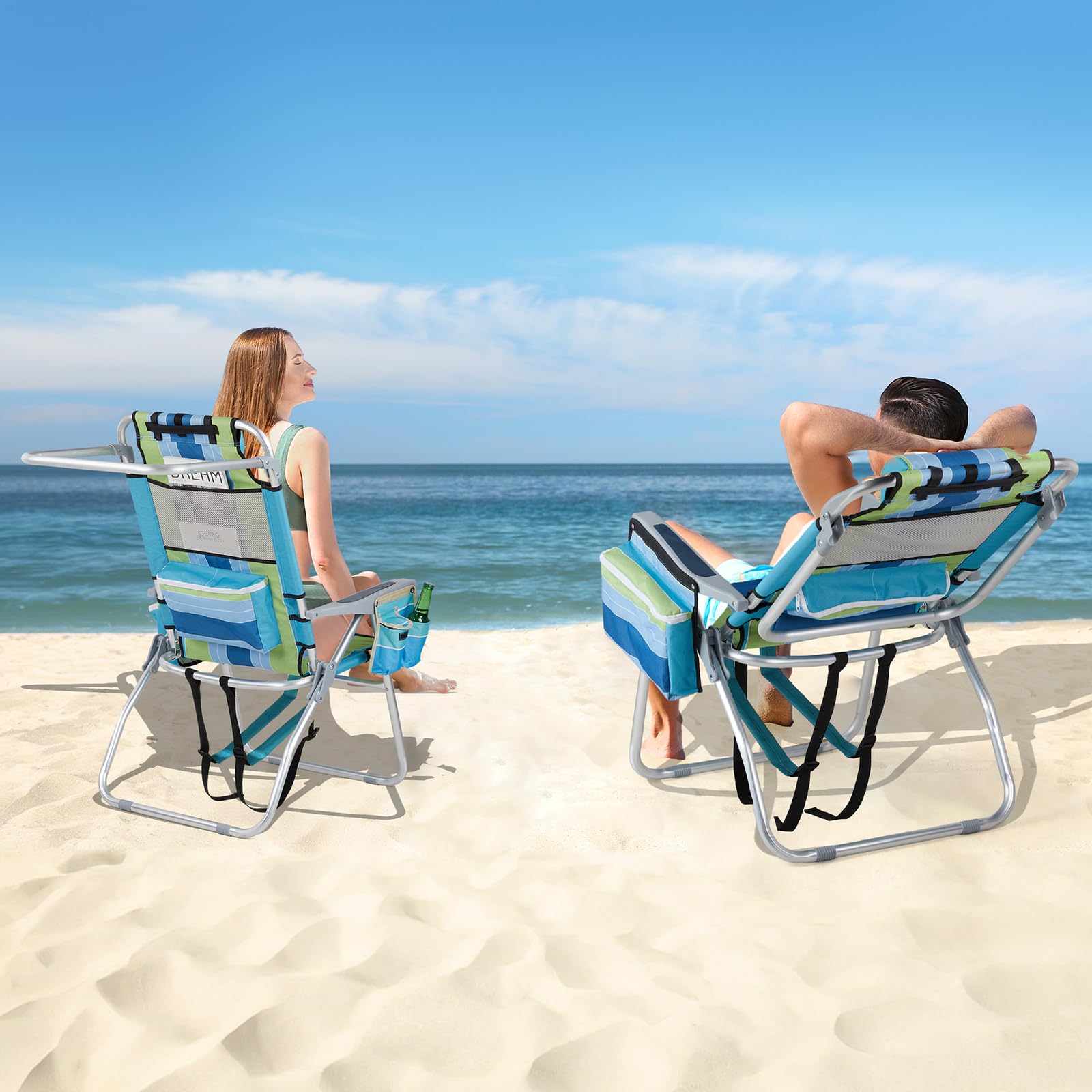 VINGLI Tall Beach Chair Set - Lightweight Folding Camping Chairs