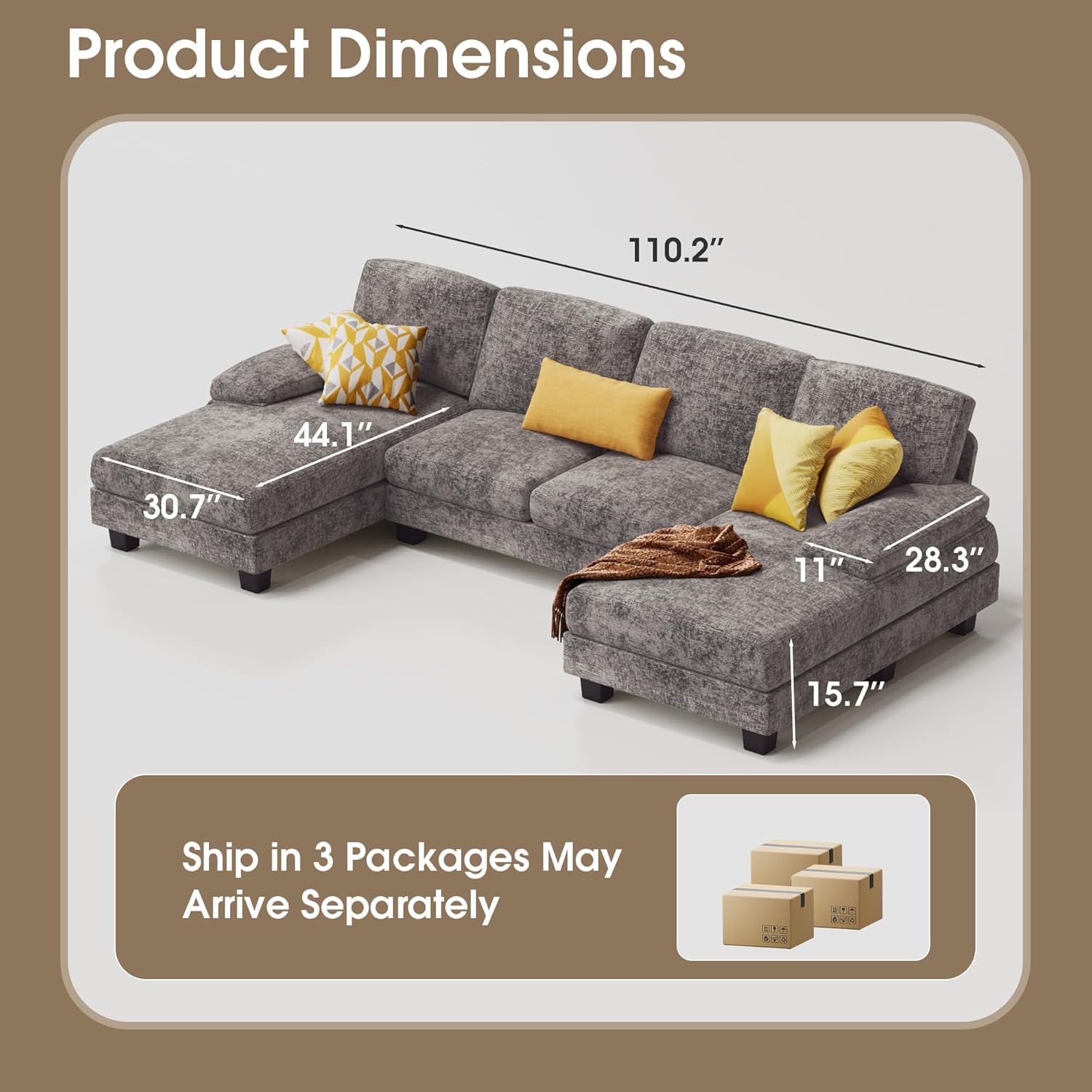 FURMAX U-Shaped Linen 4-Seat Sectional Sofa for Living Room