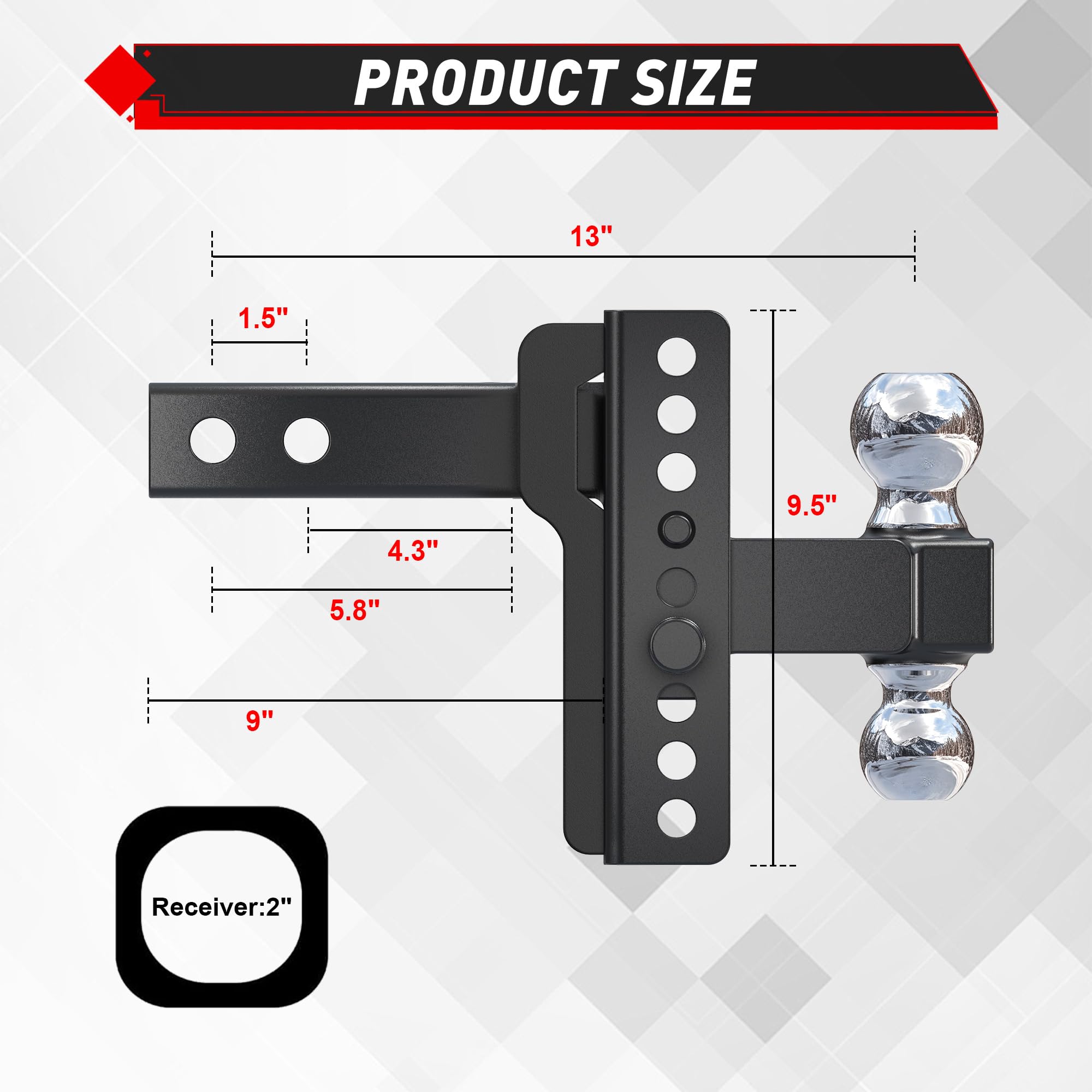 TYT Adjustable Truck Trailer Hitch for 2 Receiver