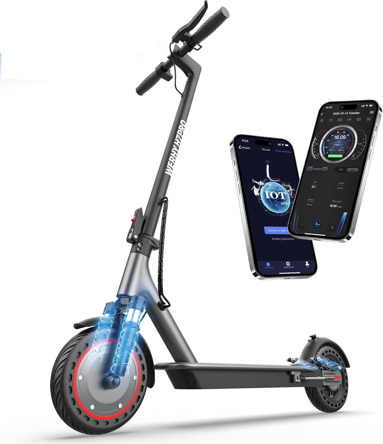 WERHY Electric Scooter, 350W/500W Motor, Top Speed 19/22 mph, Max 16/23/28Miles Ranges, Foldable E Scooter for Adults