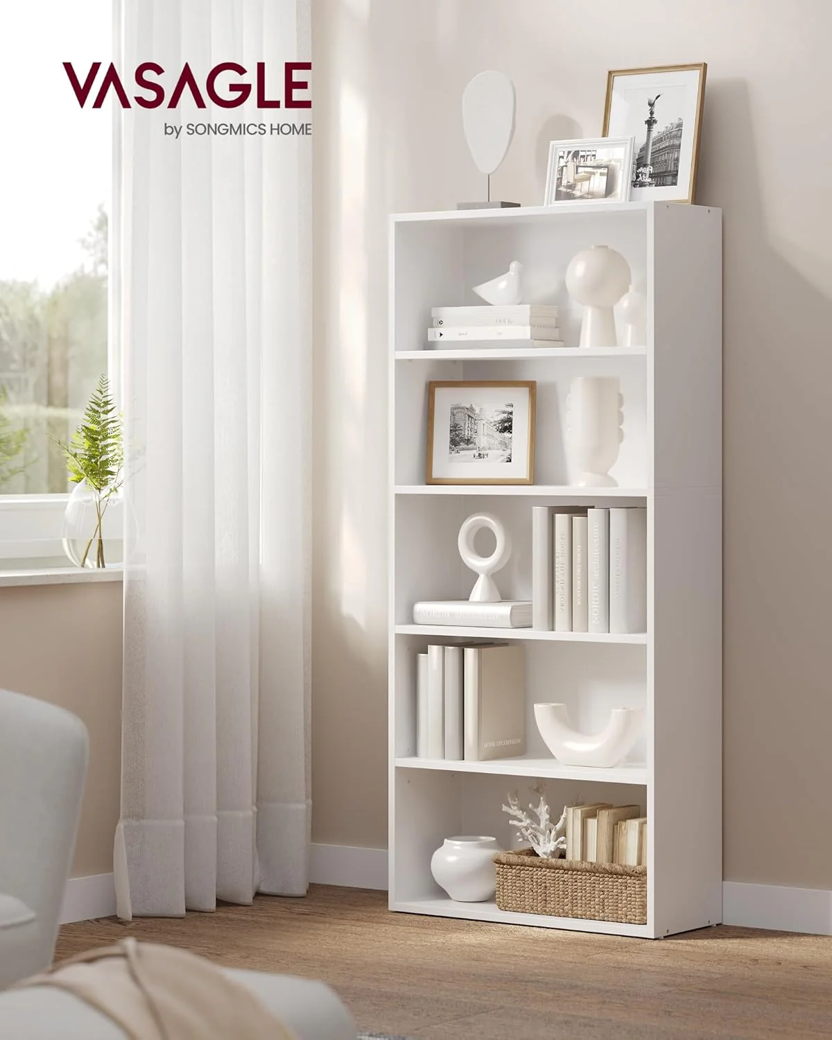 VASAGLE CUSTOS Collection - Bookshelf, 5-Tier Bookcase, 9.4 x 23.6 x 52.8 Inches