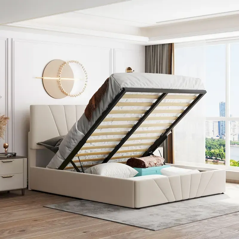 Nestfair Upholstered Platform Bed featuring Hydraulic Storage Solution