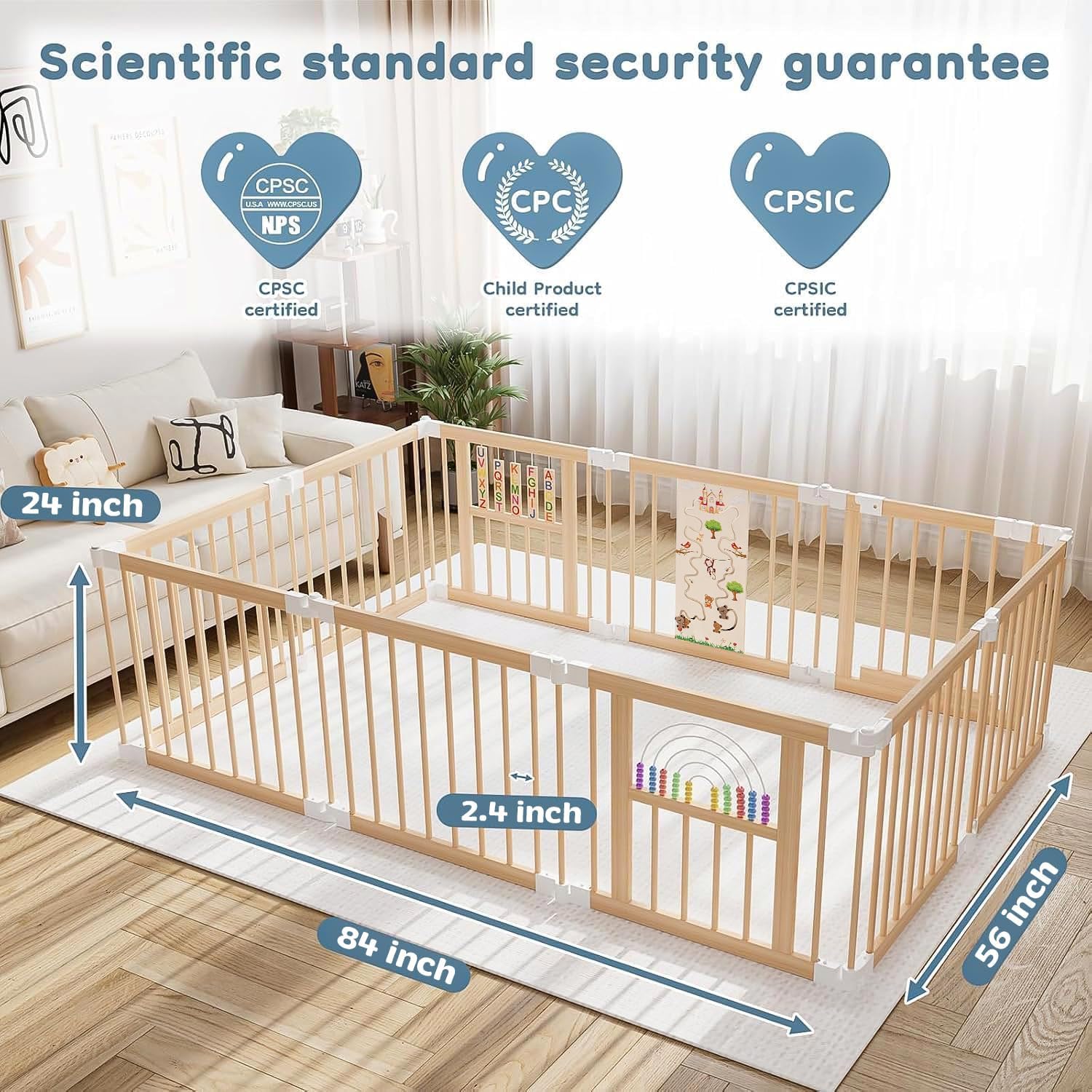 ULNXIY Wooden Baby Playpen with Montessori Toys - 10 Panels