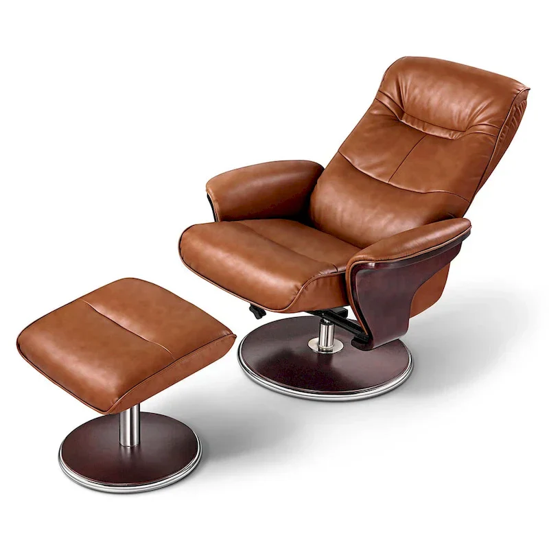Artiva USA 'Milano' Contemporary Brown Leather Swivel Recliner with Ottoman