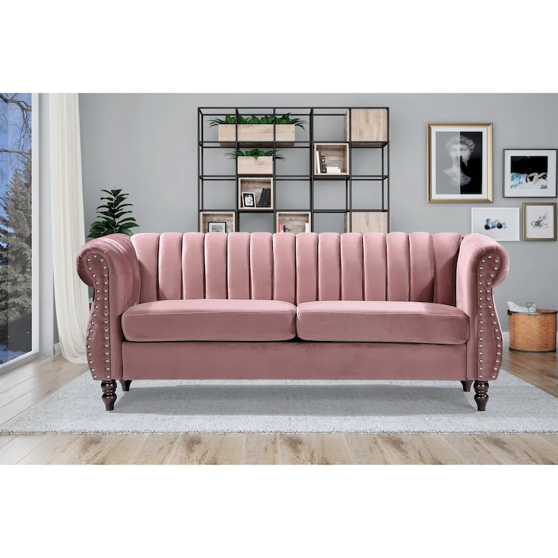 Charlot Velvet Chesterfield Sofa with Rolled Arms