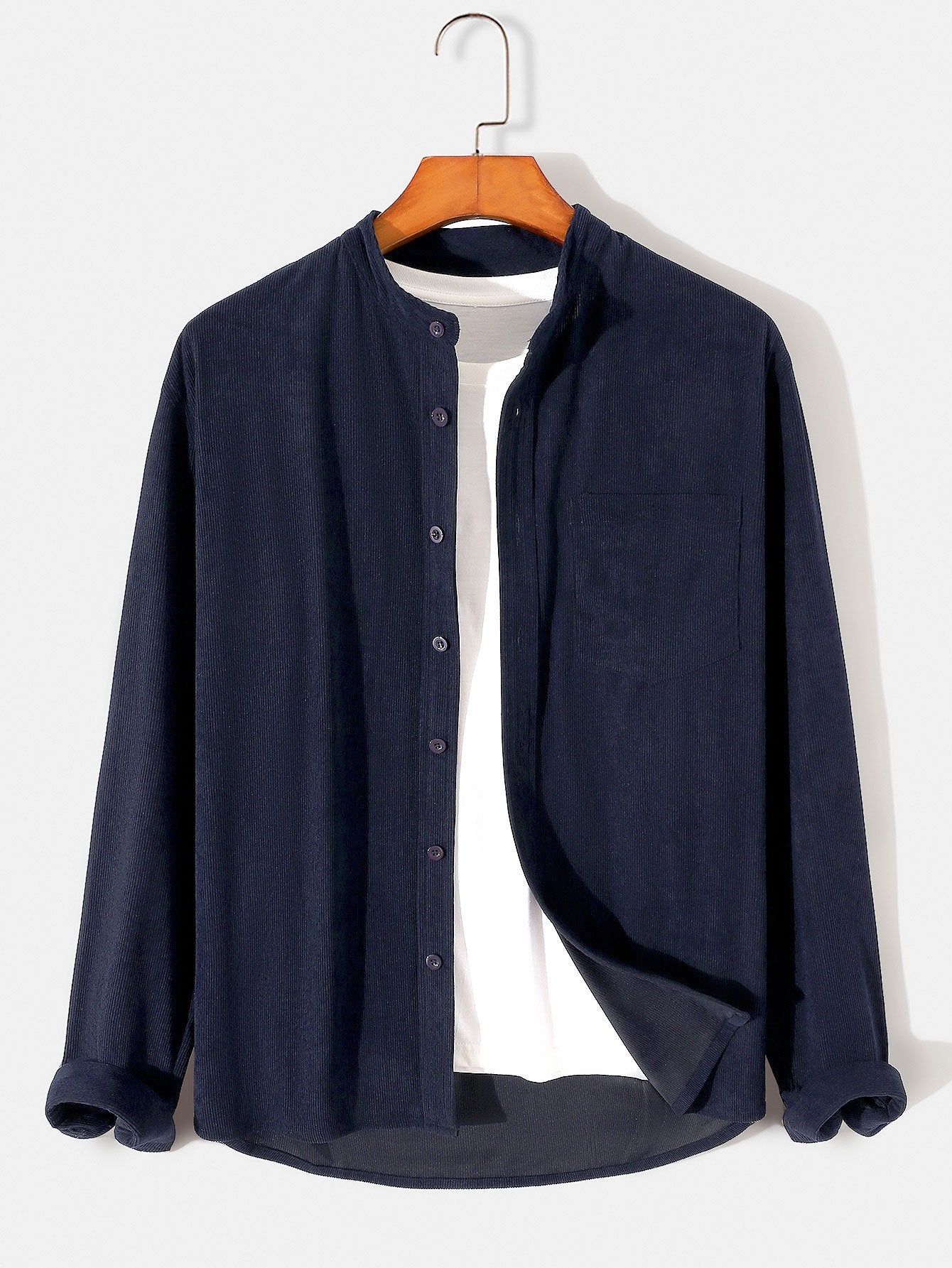Long Sleeve Stand Collar Corduroy Shirt