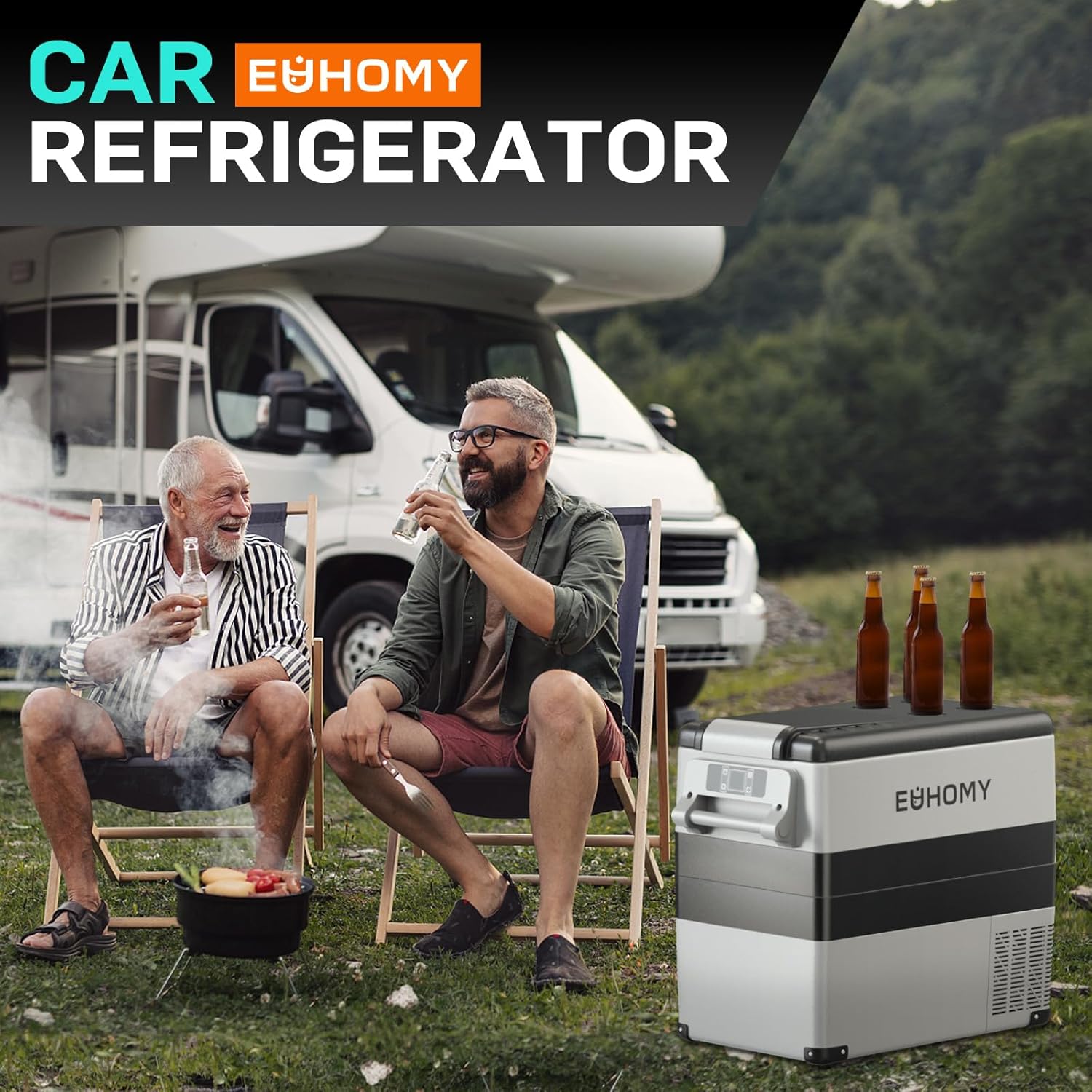 12 Volt Portable Refrigerator CF-55 59QT 55L Electric Cooler Freezer APP Control AC DC Camping Travel