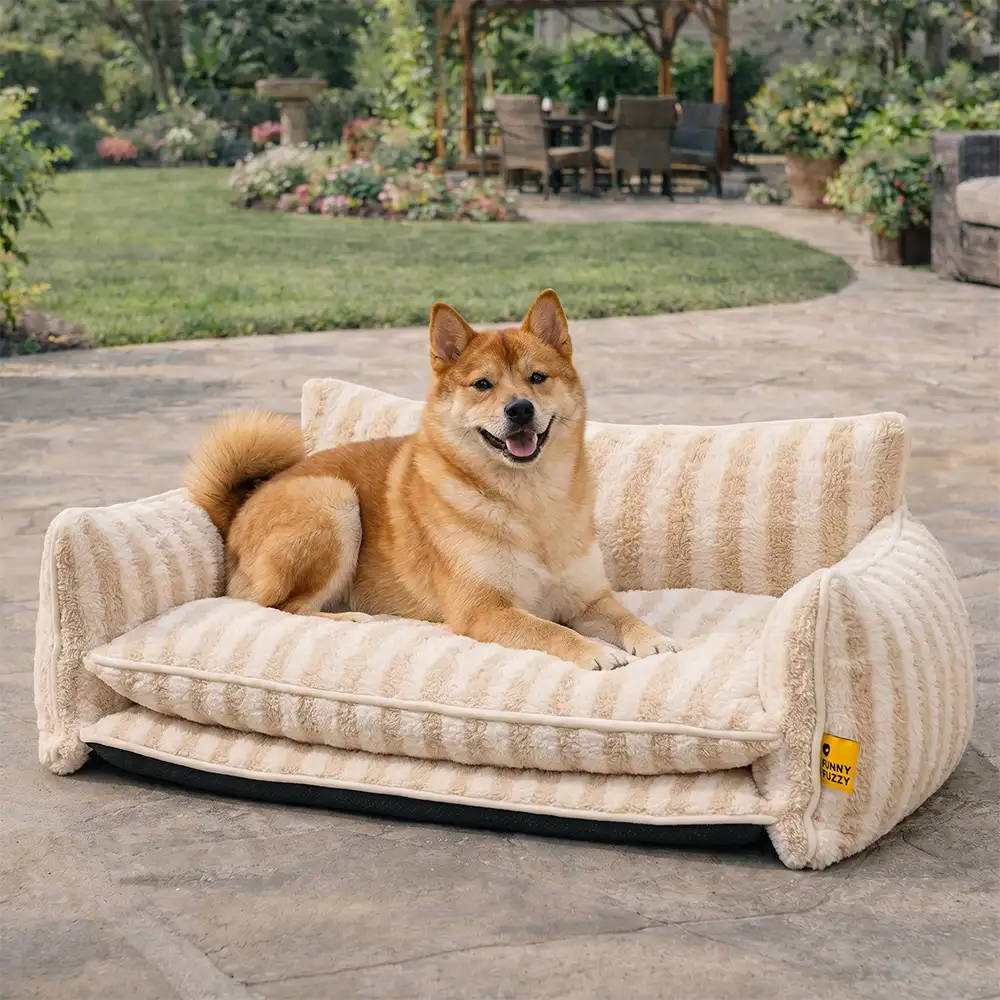 Trendy Striped Faux Lambswool Double Layer Dog & Cat Sofa Bed - Outdoor