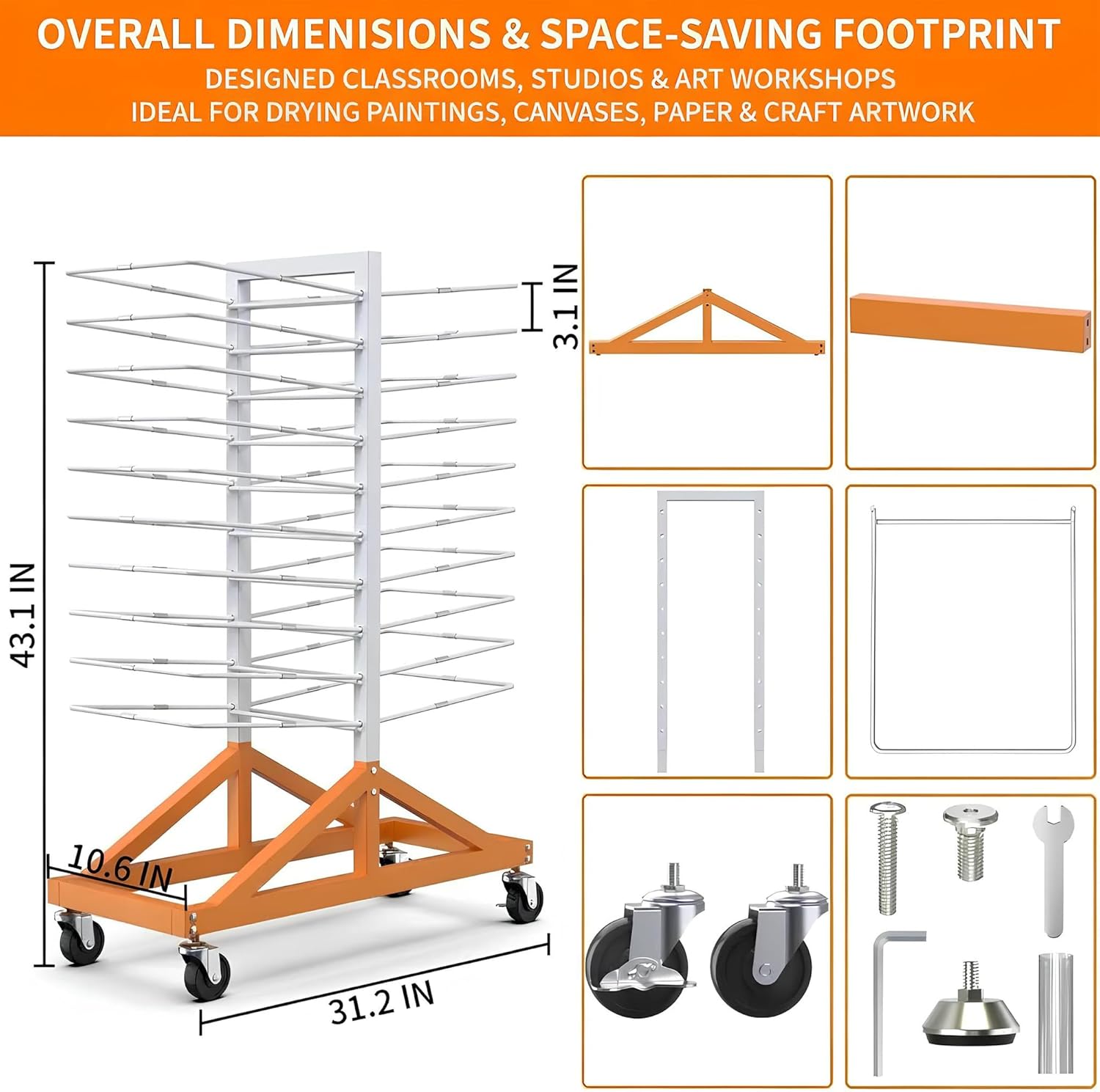 20 Tier Steel Paint Drying Rack with Wheels for Cabinet Doors and Trim Space Saving Vertical Workshop Rack