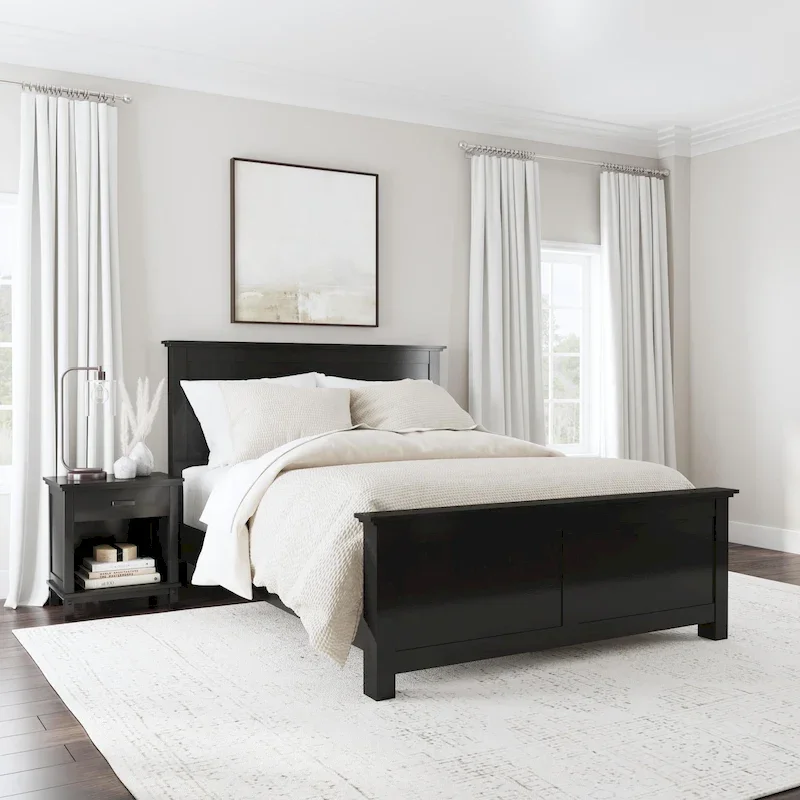 Homestyles Oak Park Black Wood Queen Bed and Nightstand Set - 2 Pieces