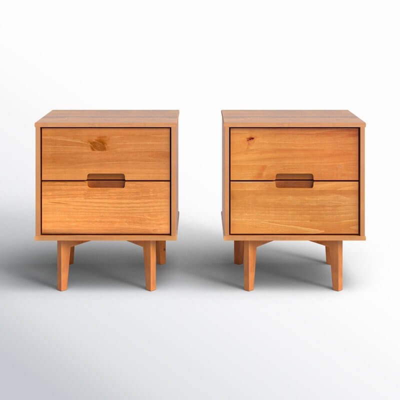 Aizlyn Mid-Century Modern Solid Wood Groove-Handle Nightstands (Set of 2)
