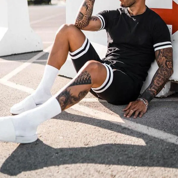 Men's casual simple short sleeve two piece suit
