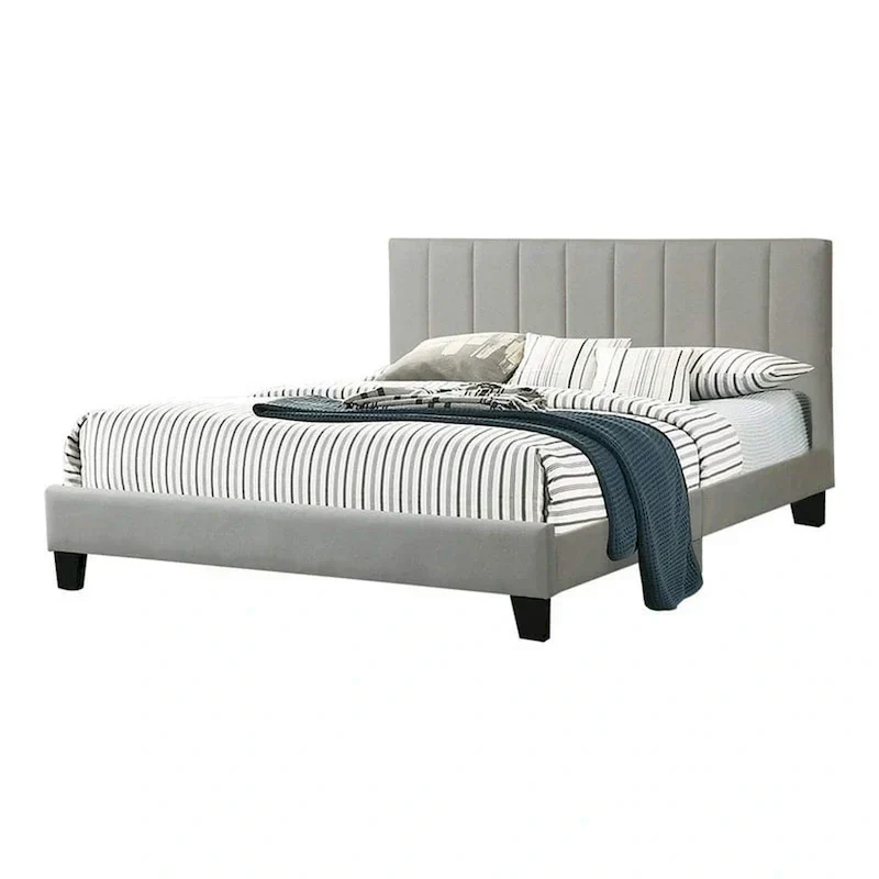Eve California King Bed with Deep Channel Tufting in Light Gray Upholstery