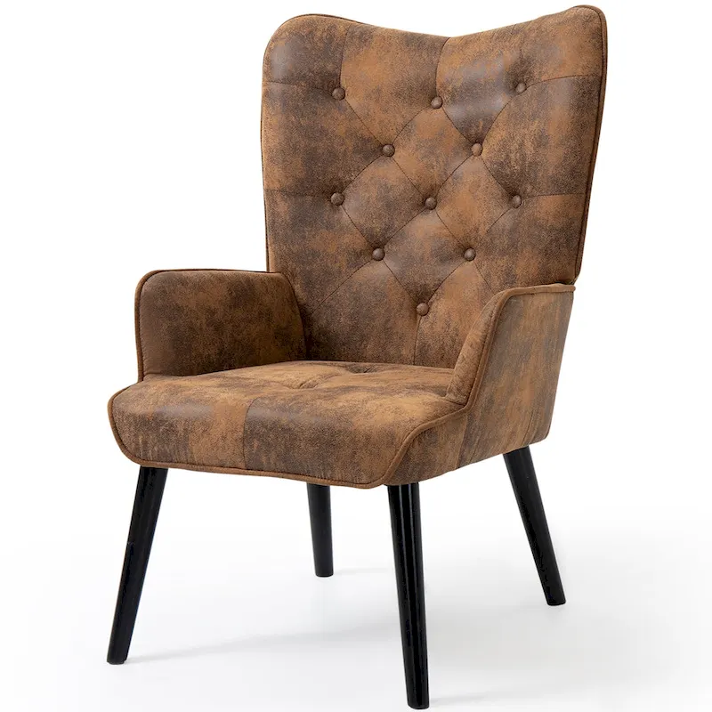 AVAWING Tufted Wingback Accent Chair with Arms - Rustic Design