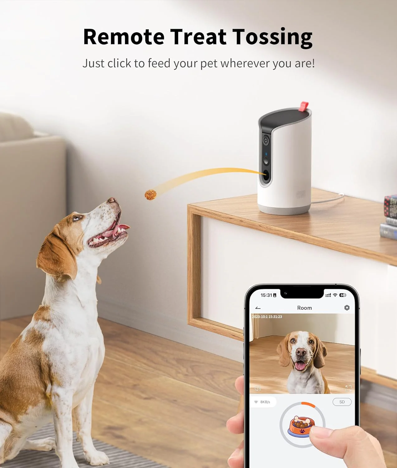 TKENPRO 2K Pet Camera Treat Dispenser, 360° View Dog Camera