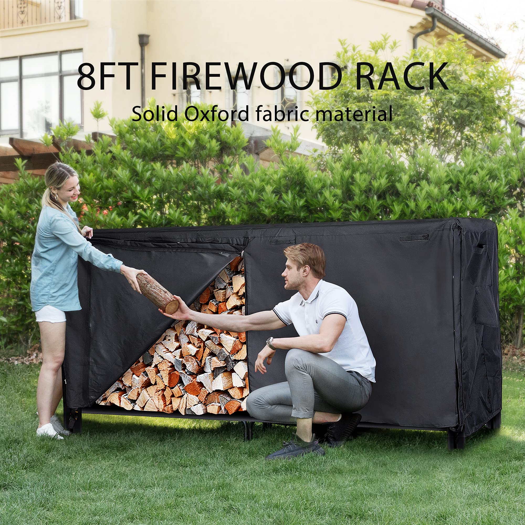 VIVOHOME 8ft Heavy Duty Firewood Storage Rack with Cover