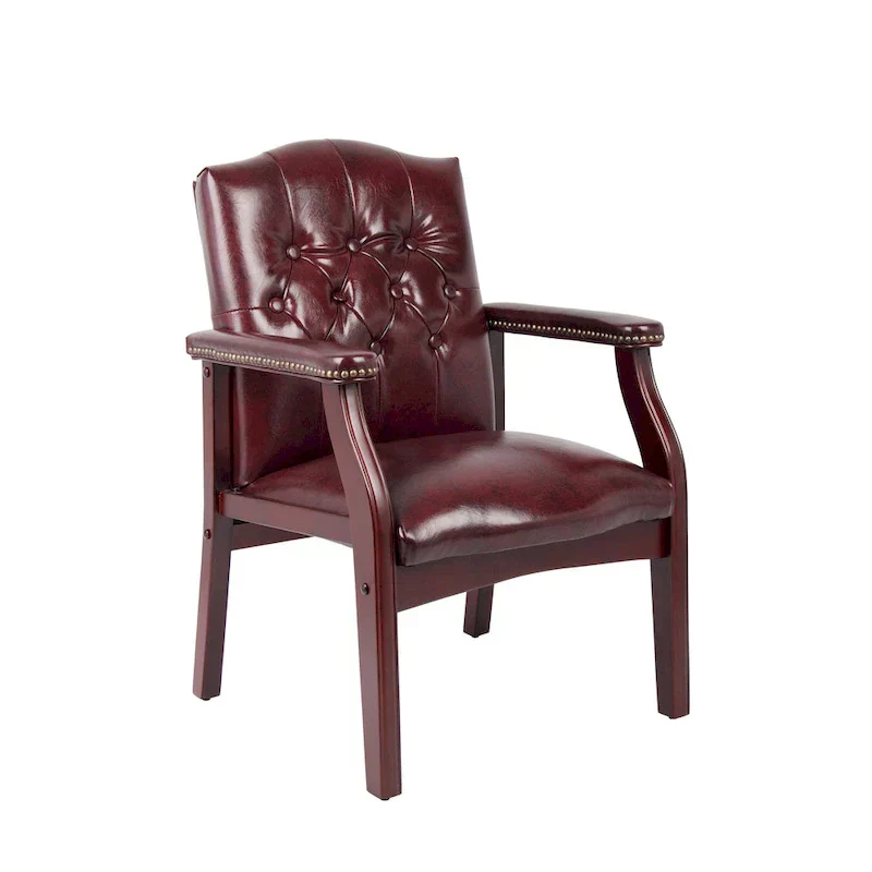 Boss Vinyl Guest Chair with Button-Tufted Design and Antique Brass Nailhead Accents