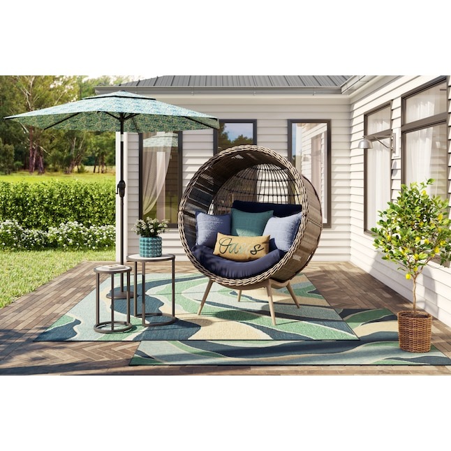 Origin 21 Dunes Wicker Brown Steel Frame Stationary Egg Chair with Cushioned Seat