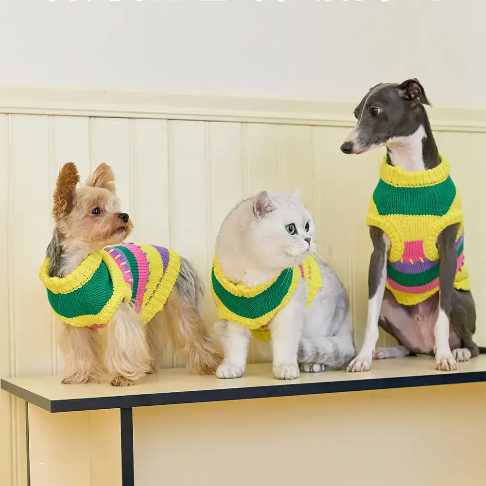 Color Blocked Striped Sleeveless Dog Sweater For Small Dogs