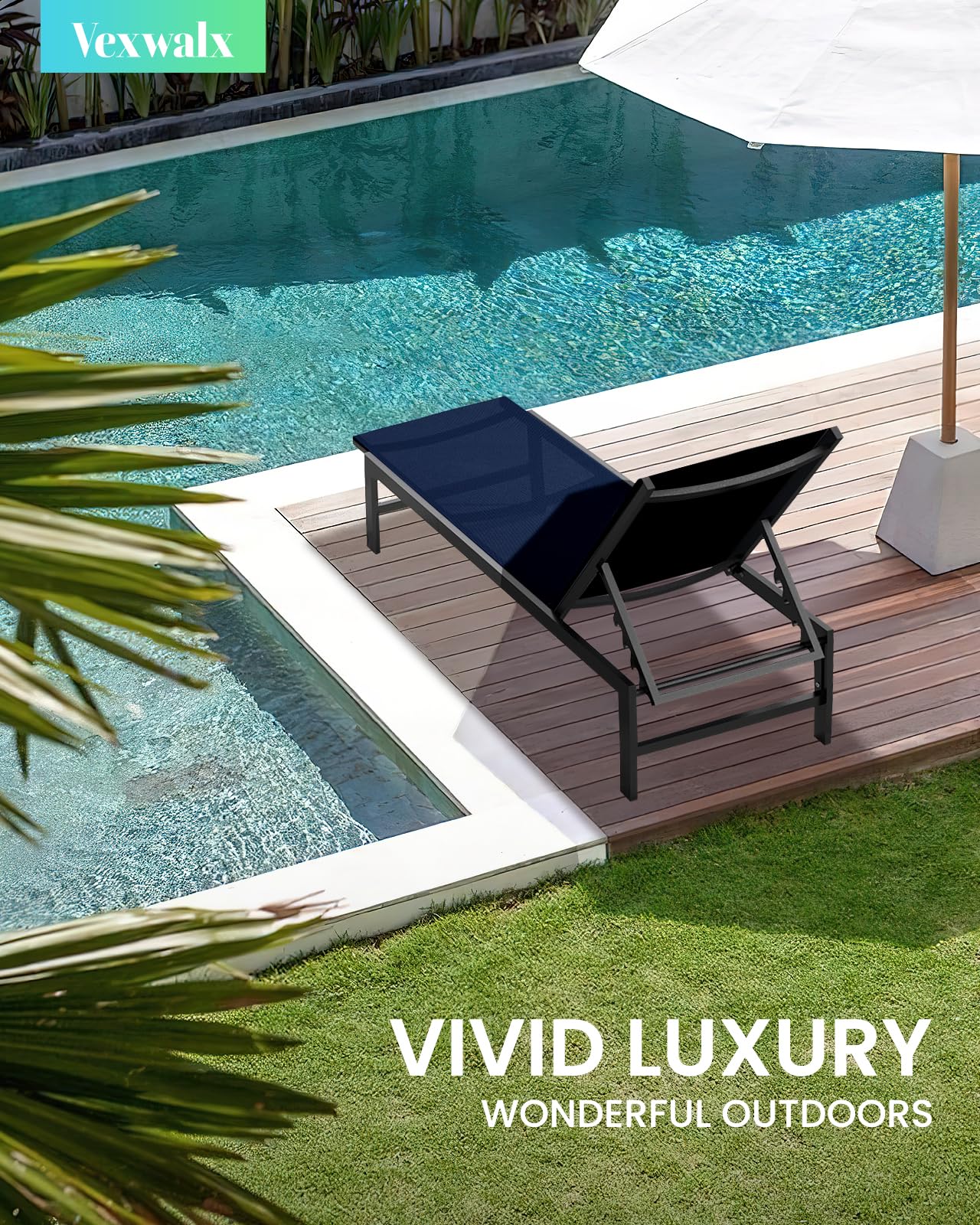 VEXWALX Lounge Chair Outdoor - Aluminum 5-Position Recliner