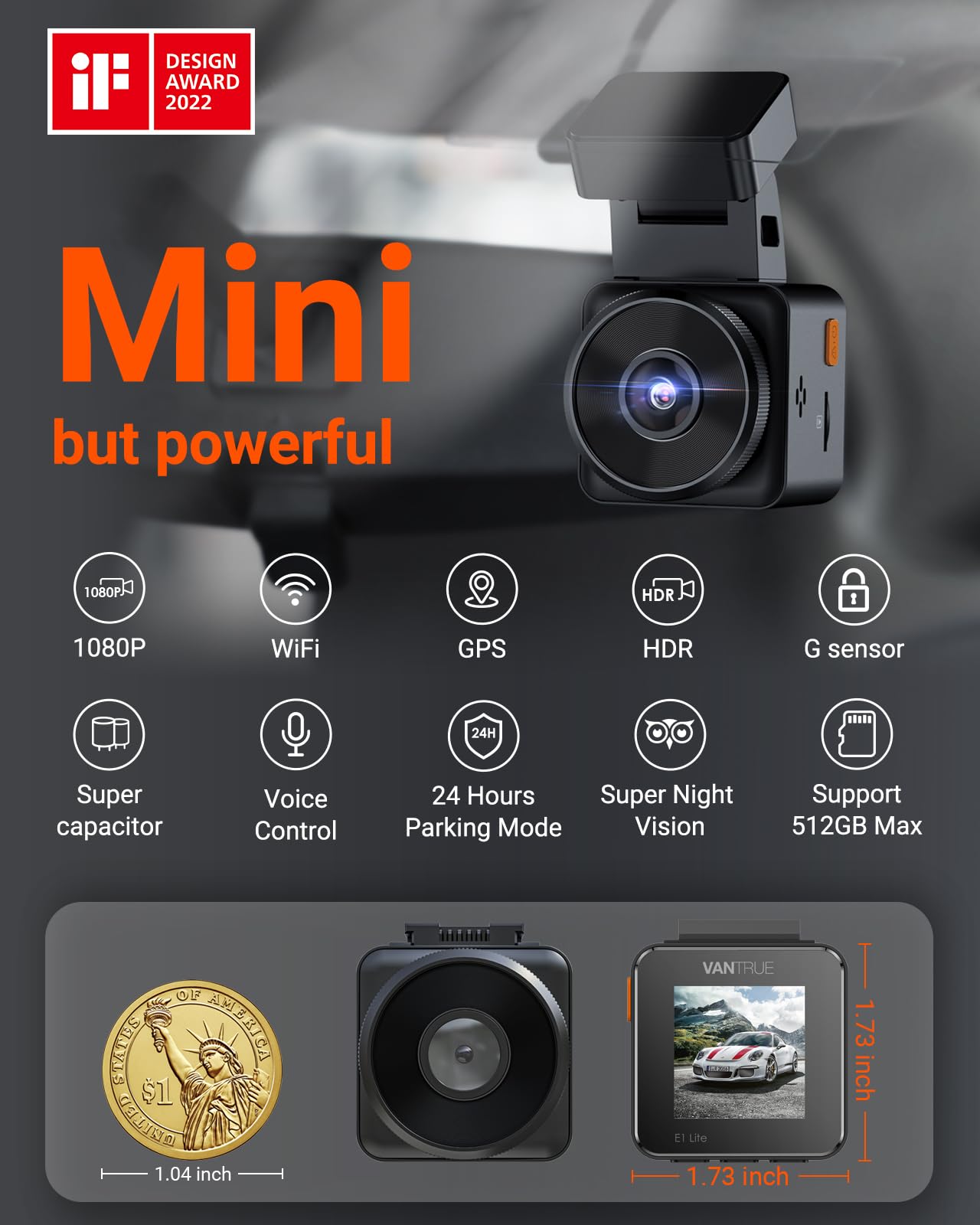 VANTRUE E1 Lite 1080P Dash Cam with Night Vision & GPS