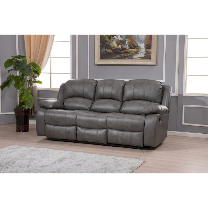 Betsy Furniture 8018 Bonded Leather Manual Reclining 3-Seat Sofa
