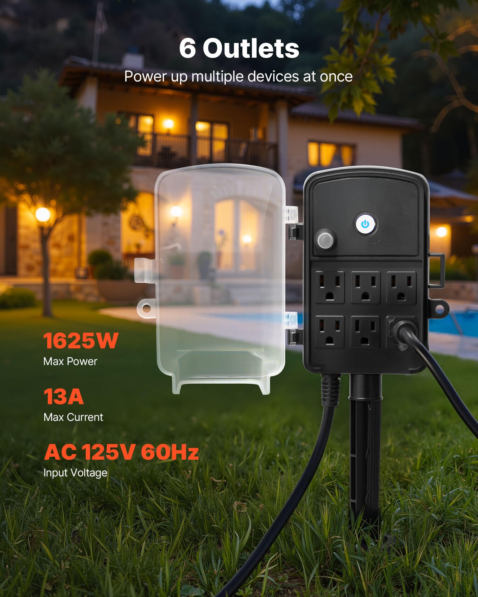 VEVOR Outdoor Power Stake 100 FT Waterproof Extension Cord