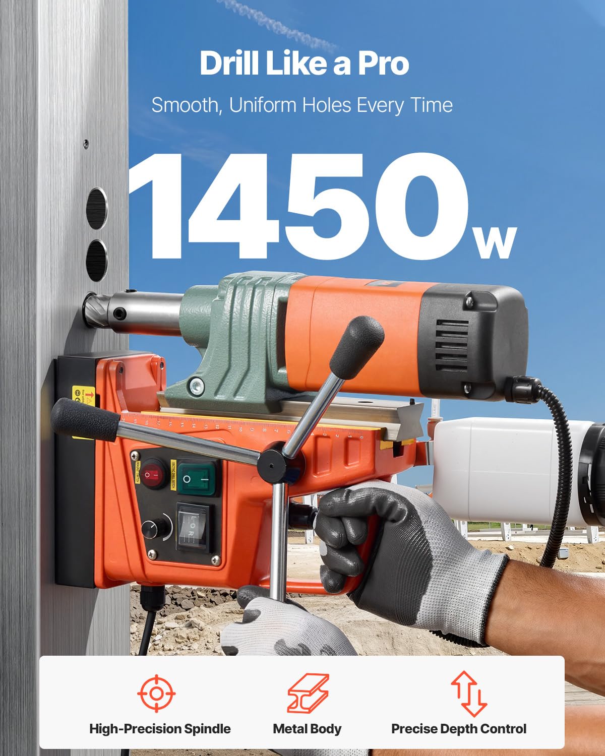 VEVOR 1450W Portable Magnetic Drill Press with Cutters