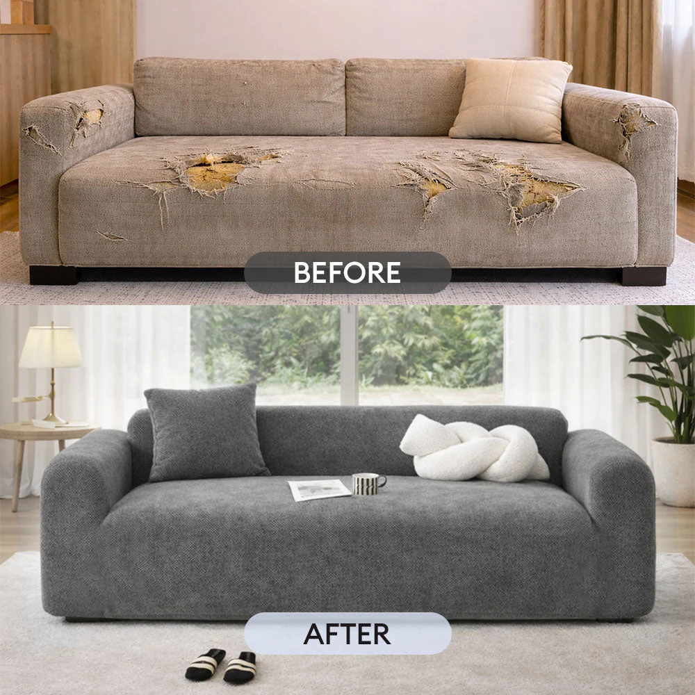 Herringbone Full Coverage Scratch-Resistant Sofa Protection Magic Stretch Couch Cover