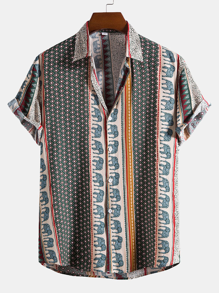Elephant Geometric Print Shirt & Textured Cotton 5