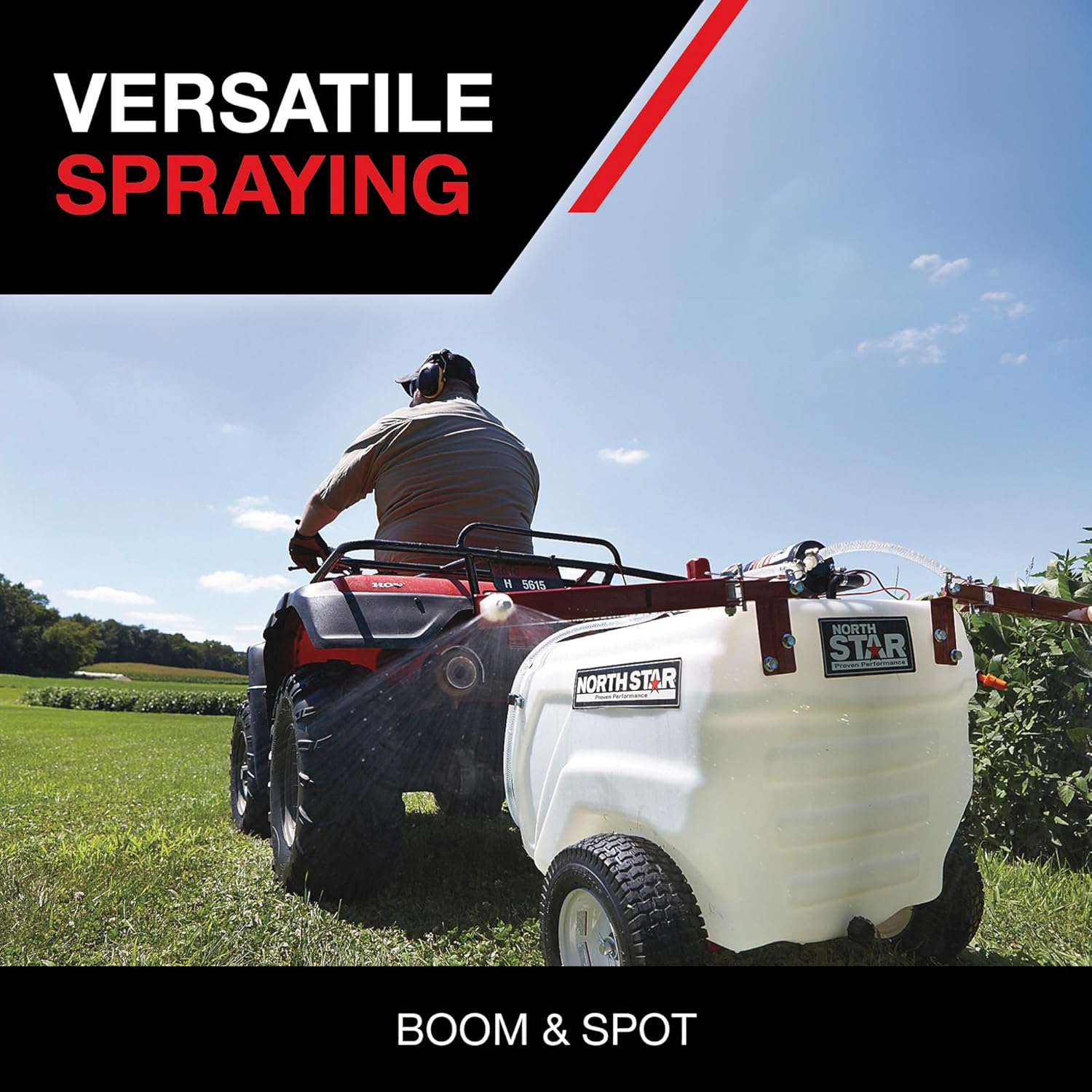 Tow Behind Sprayer 282785 Broadcast Spot Sprayer 31 Gallon Tank 2.2 GPM 12V 70 PSI Boom Sprayer with Spot Gun