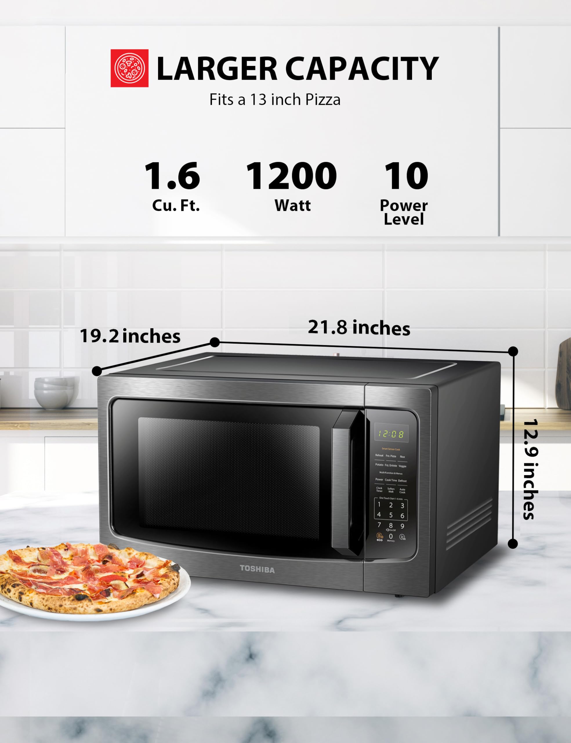 TOSHIBA ML-EM45P(BS) Countertop Microwave Oven, 1.6 Cu.ft