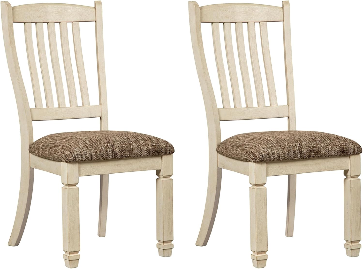 Upholstered Dining Chair Set Bolanburg D647-01 Antique White Slat Back Solid Wood Frame 2 Count