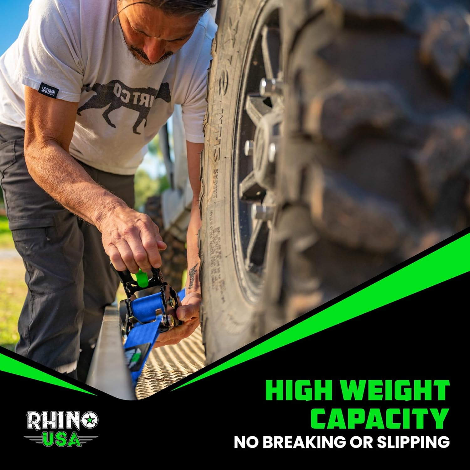Rhino USA Retractable Ratchet Straps (4-Pack) - 2 Inch x 10 Feet (3,033lb Break Strength) - Heavy Duty Auto Self Retracting Tie Down Straps for Truck, Cargo Trailer, Motorcycle, Rad & More
