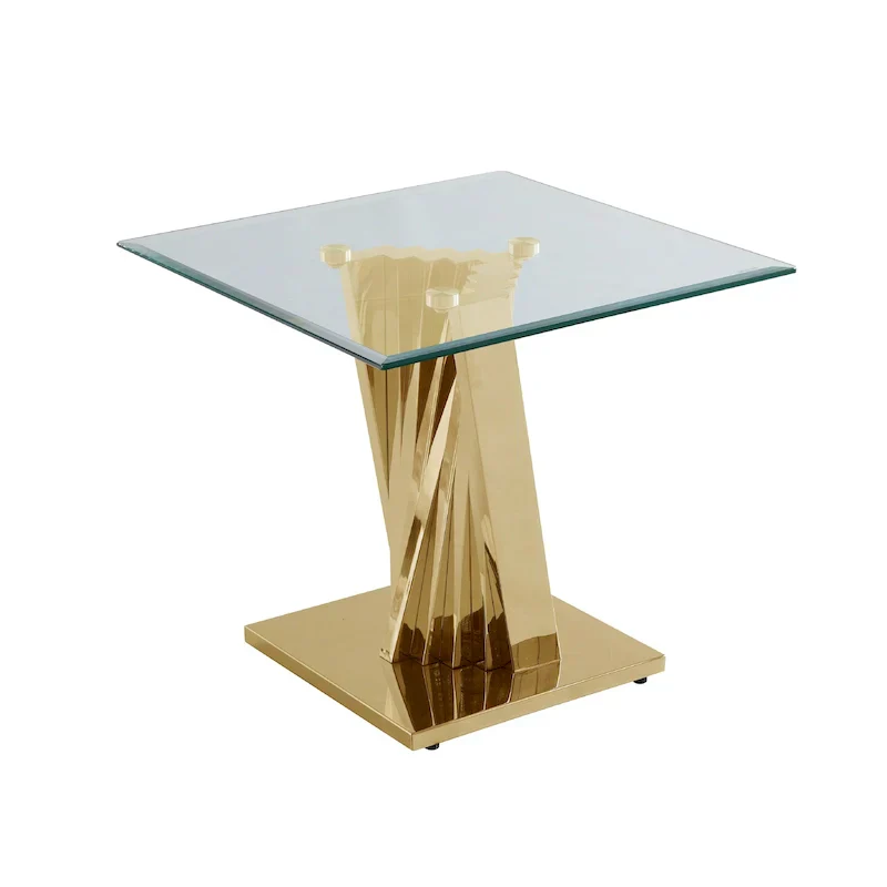 Premium Modern Glass End Table with Elegant Gold Spiral Base