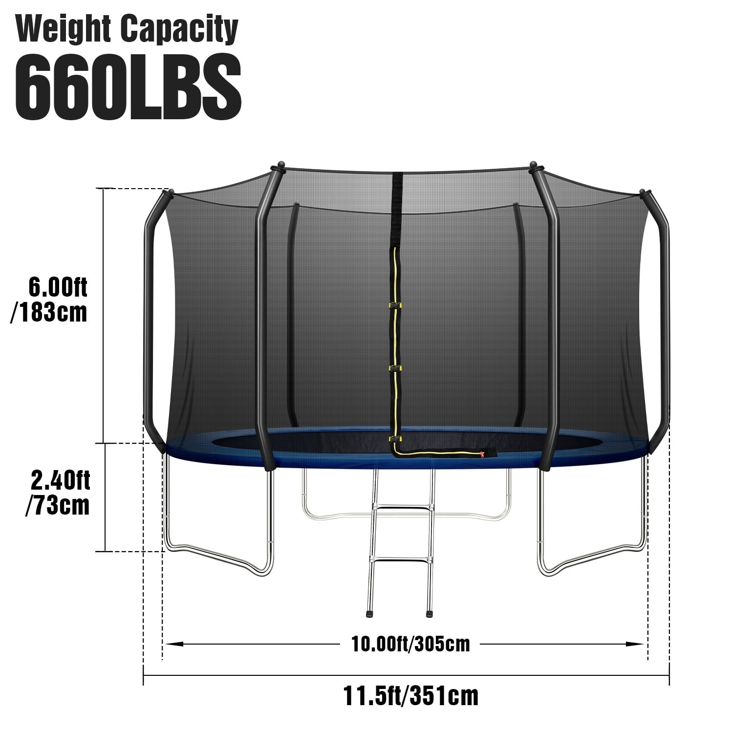 TRIPLE TREE 10 FT Trampoline with Safe Enclosure Net, 660 lbs Capacity for 3 Kids, Outdoor Fitness Trampoline with Waterproof Jump Mat Ladder for Indoor Park Kindergarten Toddler Trampolines