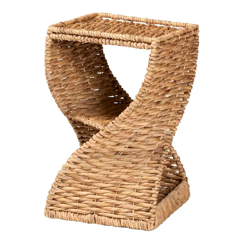 Pelleas Contemporary Bohemian Natural Brown Seagrass and Wood Side Table