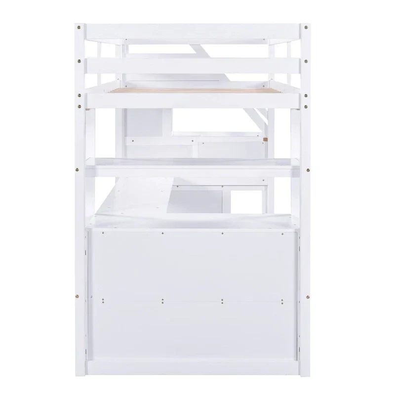 Merax Loft Bed with Integrated Desk and Storage Shelves