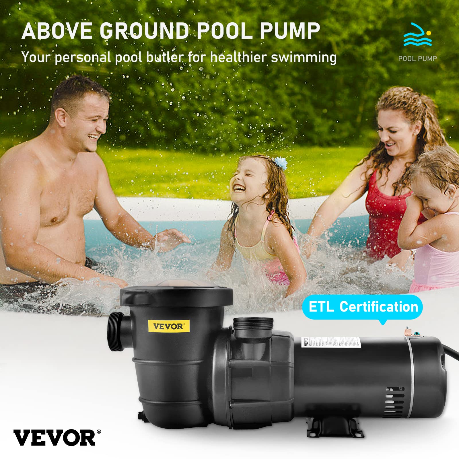 VEVOR Swimming Pool Pump 1.5 HP 115V Single Speed 5280 GPH