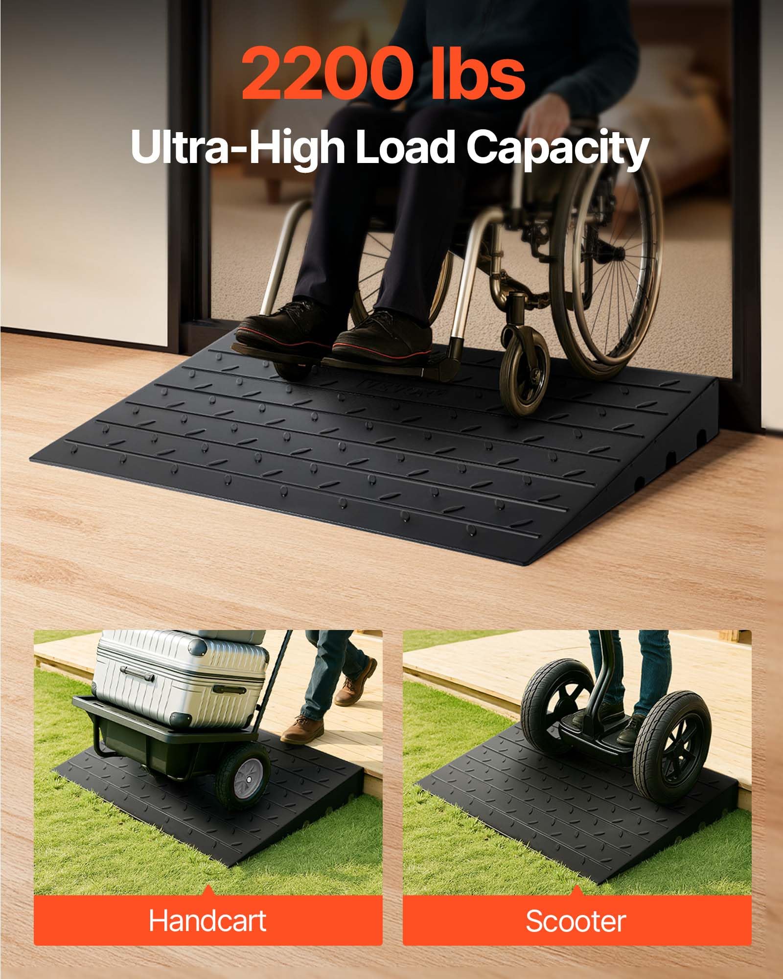 VEVOR 4 Rise Rubber Threshold Ramp with 3 Channels