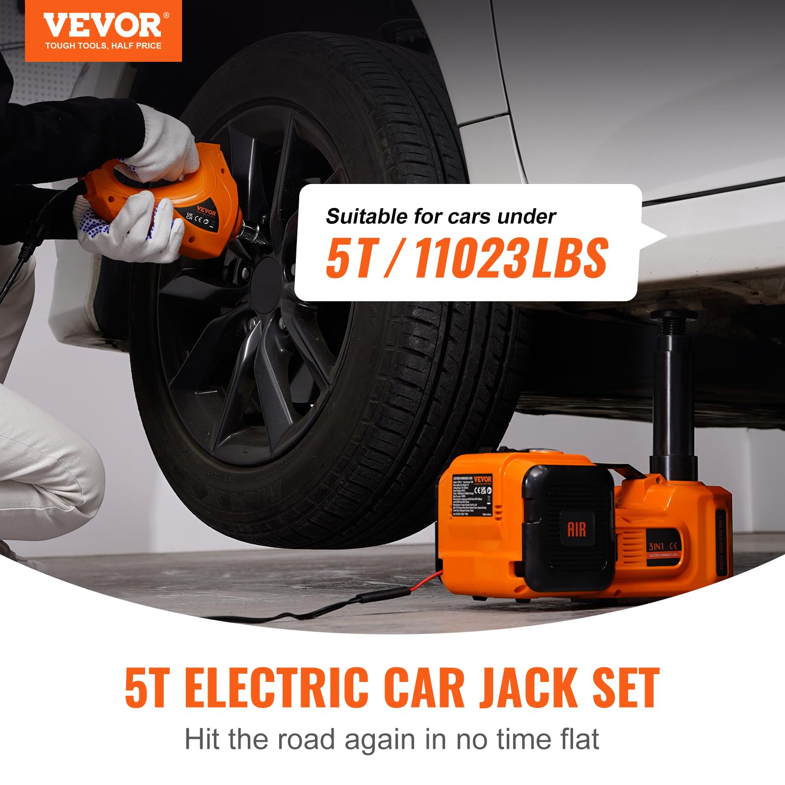 VEVOR Electric Car Jack 5 Ton with Impact Wrench & Pump