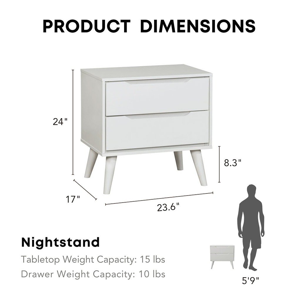Bodo Mid-century Modern Wood 2-Drawer Nightstand by Carson Carrington