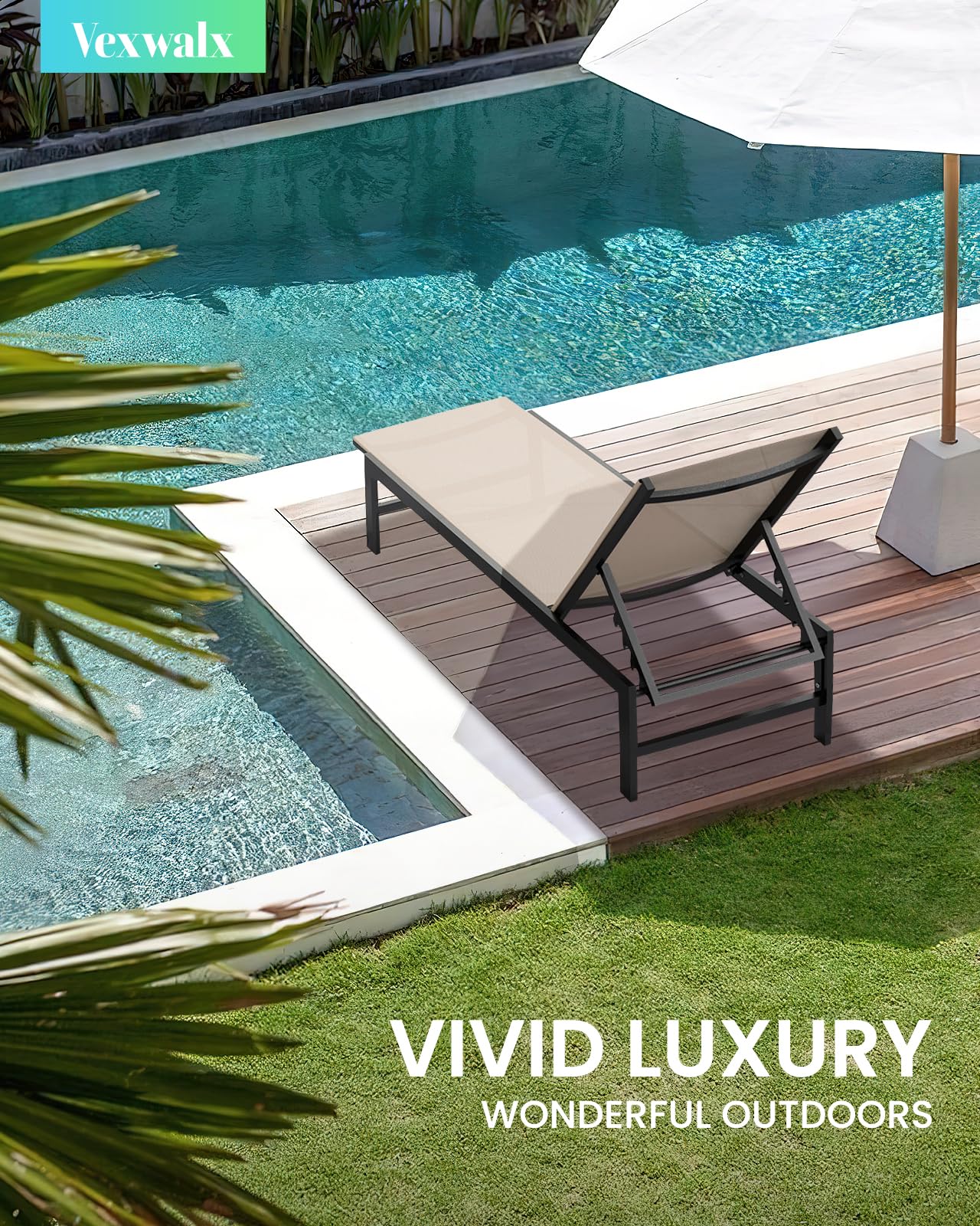 VEXWALX Outdoor Lounge Chair - Aluminum 5-Position Recliner