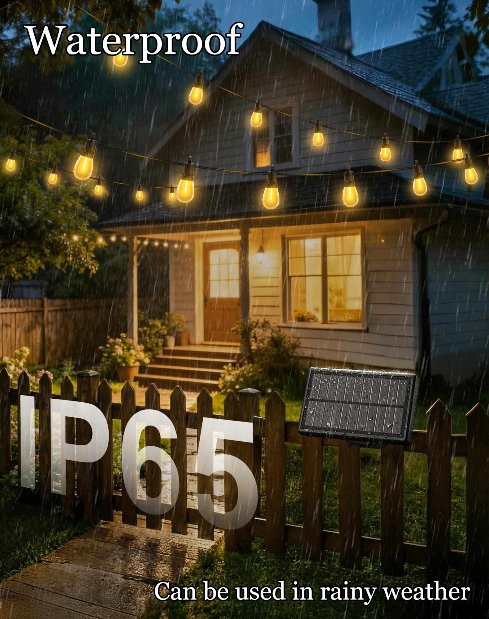VGUXG 100ft Solar Powered LED String Lights - Waterproof