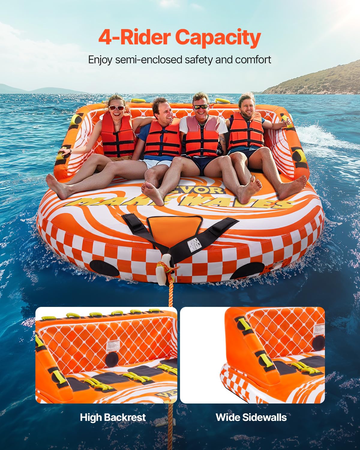 VEVOR Towable Tube for Boating - 1-4 Riders Inflatable