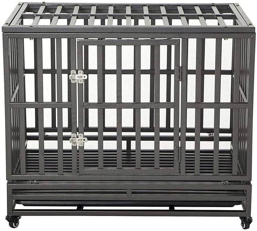 LUCKUP 38 Inch Heavy Duty Dog Cage Metal Kennel and Crate for Large Dogs,Easy to Assemble Pet Playpen with Four Wheels