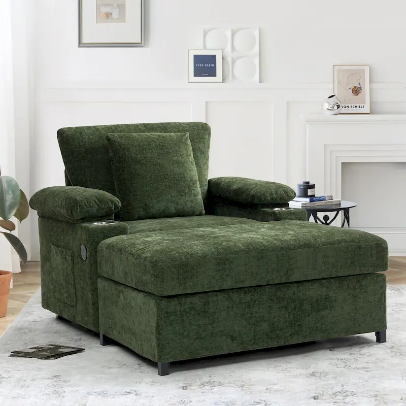 Chenille Oversized Chair Set with Ottoman and USB Charging Port