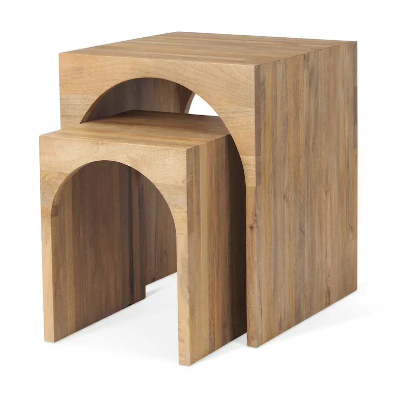 Chloe Set of 2 Light Brown Solid Wood Square Nesting Accent Tables - Dimensions: 20L x 20W x 24H