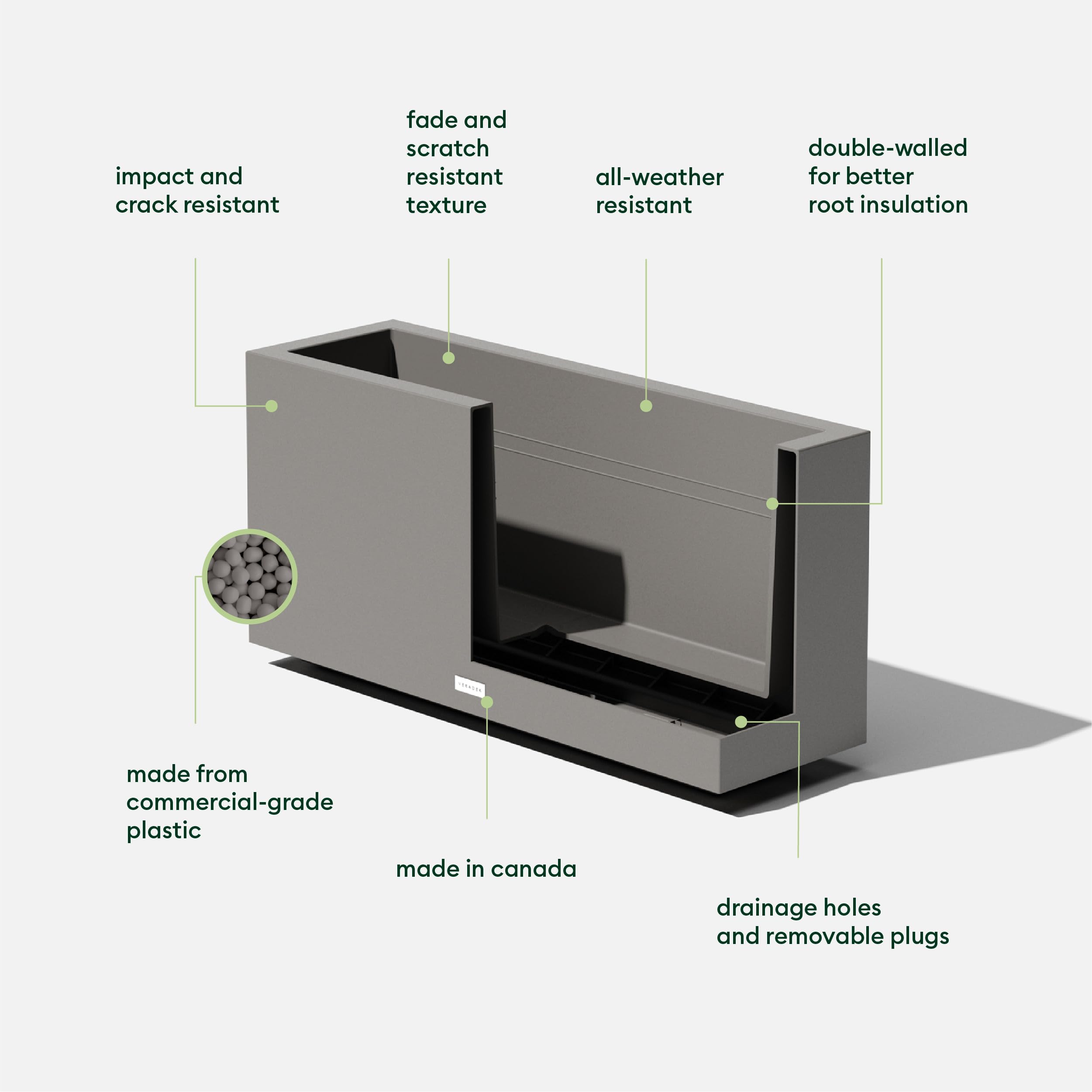 VERADEK Block Series Long Box Planter - Large Rectangular Indoor/Outdoor Planter